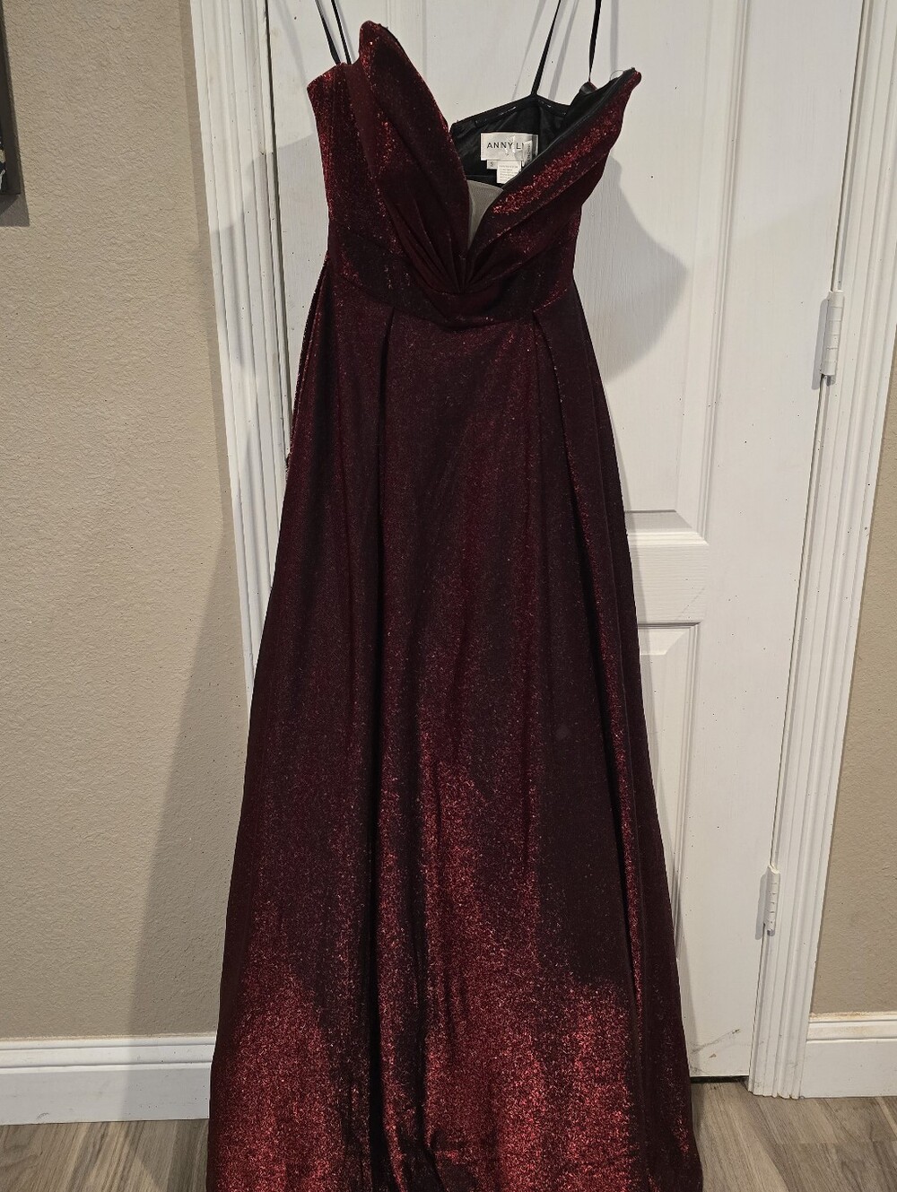 Anny Lee Burgundy Sparkle Prom Gown